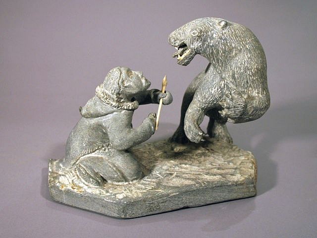 Luke Airut, Man and bear, c. 1980-1989
Stone, 9 1/2 x 12 x 7 in. (24.1 x 30.5 x 17.8 cm)
SOLD
00456-2