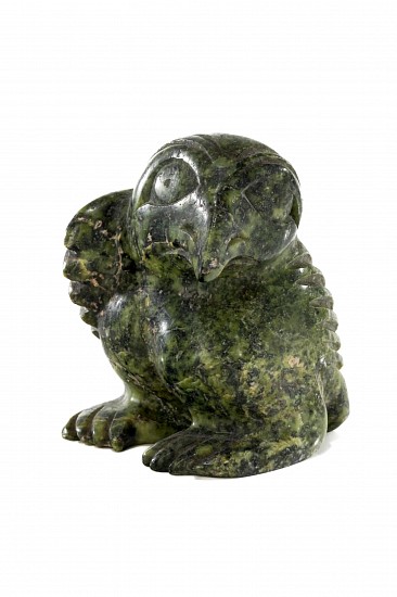 Koomwartok Ashoona, Fledgling hawk, 1970s
Stone, 3 3/4 x 2 3/4 x 3 in. (9.5 x 7 x 7.6 cm)
Koomwartok Ashoona was the brother of Kiugak and Qaqa Ashoona, two of the great first generation Cape Dorset carvers.  Koomwartok carved primarily birds, both realistic and fantastic. This fledgling hawk is unusually tender, facing the challenge of survival in the Arctic.
03558-1