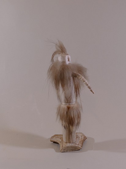 Thomas Suvaaraq, Powerful shaman
Antler and fur, 11 1/2 x 6 x 3 in. (29.2 x 15.2 x 7.6 cm)
A fanciful representation of a shaman.  Thomas Suvaaraq was known as both a sculptor and a printmaker.  His innovative use of fur and antler expanded the possibilities of working with antler.
03572-2