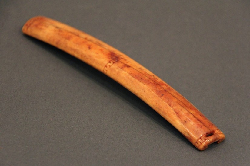 19th & 20th C Alaskan Anonymous, Bag handle with geometric decoration, 19th century
Fossilized ivory, 38 x 6 3/4 x 1 in. (0.9 x 17.1 x 2.5 cm)
01165-1