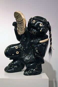 Work: Female shaman drummer with two helping spirits