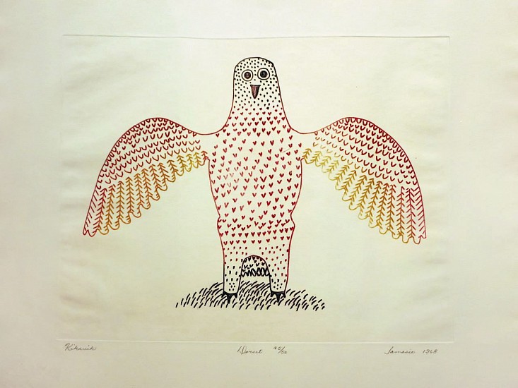 Jamasie Teevee, Kikavik (Owl with outspread wings), 45/50, 1968/66, 1968
Engraving, 16 x 13 in. (40.6 x 33 cm)
01685-1