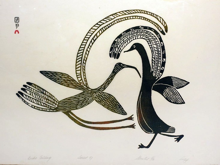 Lucy Quinnuayuak, Birds courting, 8/50, 1967/10, 1967
Stonecut, 24 1/4 x 17 in. (61.6 x 43.2 cm)
Printer:  Timothy Ottochie, 1904-1982
00080-1