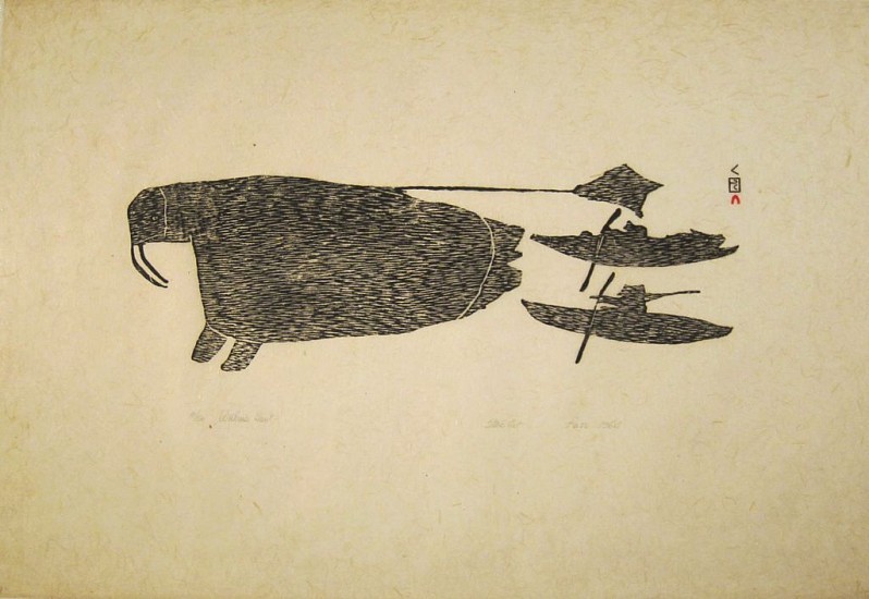 Parr, Walrus hunt, 10/50, 1964/59, 1964
Stonecut, 24 1/2 x 36 1/4 in. (62.2 x 92.1 cm)
Printmaker:  Lukta Qiatsuq, 1928-2004
SOLD
00576-1
