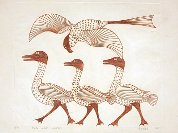 Work: Geese with Hawk [titled in Inuktitut]