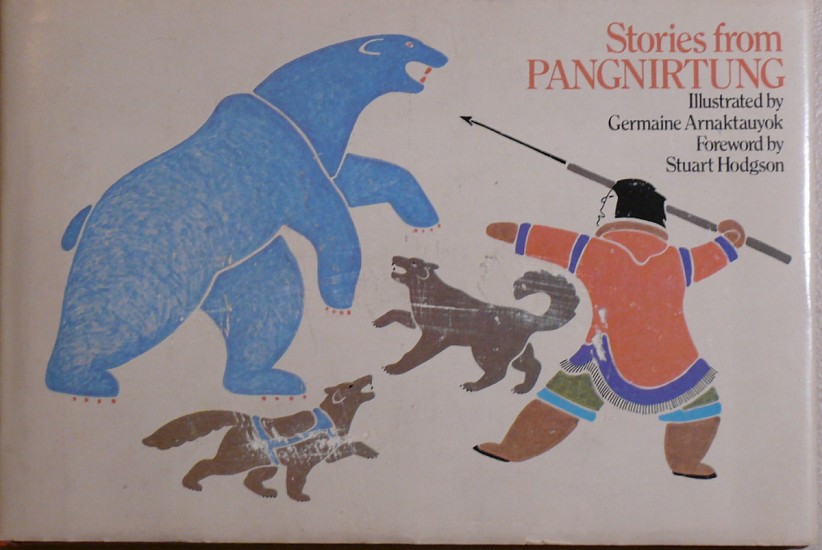 Germaine Arnaktauyok, Stories from PangnirtungIllustrated by Germaine Arnaktauyok, 1976
From the Foreword:  "These stories from Pangnirtung offer the opportunity of listening to northern people as they speak from the heart.  Their words, translated from the Inuktitut language, express knowledge, emotion and history.  By reading these stories and recollections, one may appreciate the struggles of life, the good times and bad times of a people in transition.  Through these pages, the people of Pangnirtung share their memories, their values and their aspirations.  Their words convey the importance of the whale and caribou, the difficulty of mastering a harsh environment, the joy of life and the prominence of death, the fears and hopes of tomorrow.  By recognizing and recording the thoughts of our northern elders, these stories from Pangnirtung will streengthen an awareness and respect of the Inuit heritage andn culture by younger and future generations.
The book features lively prints by Germaine Arnaktauyok, an artist from Igloolik.
09598-1